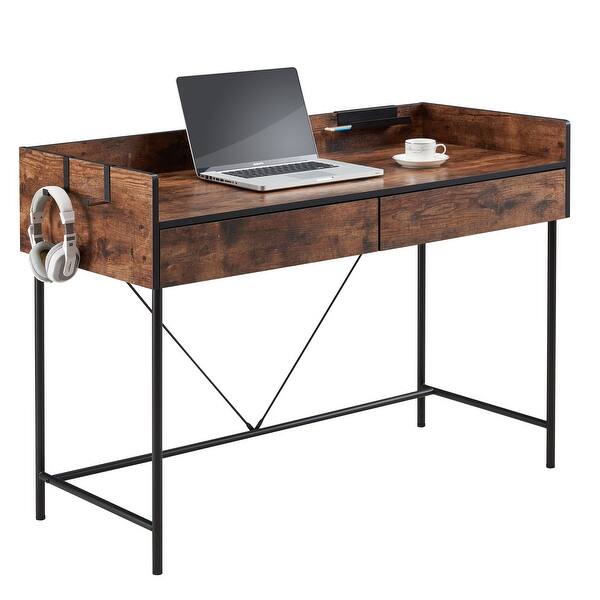 JJS 48" Home Office Computer Laptop Desk with Drawers, Modern Wooden